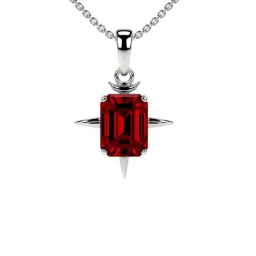 14 KT with white gold Lab Grown Ruby Solitaire Pendant
