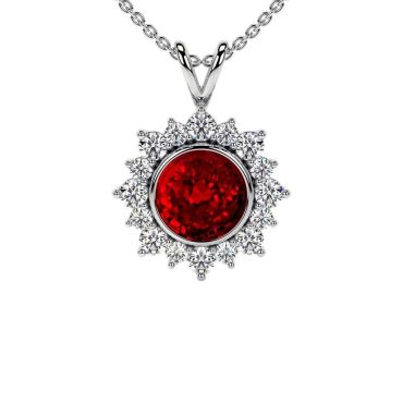 Lab Grown Ruby Prong Set Round Diamonds 14 KT with white gold Pendant