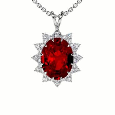 14 KT with white gold  Lab Grown Ruby Prong Set Round Diamonds Pendant