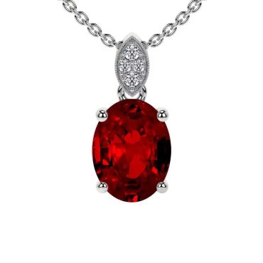 Lab Grown Ruby Rounds Diamonds 14 KT with white gold Pendant