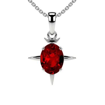 14 KT with white golds Lab Grown Ruby Solitaire Pendant