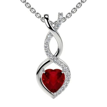 Lab Grown Ruby Heart Pendant with Round Diamonds 14 KT with white gold