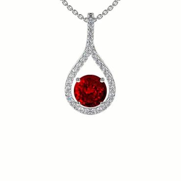 Lab Grown Ruby Round 14 KT with white gold Diamonds Pendant