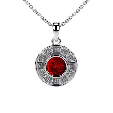 Lab Grown Ruby Astrological Bezel Set 14 KT with white gold Pendant