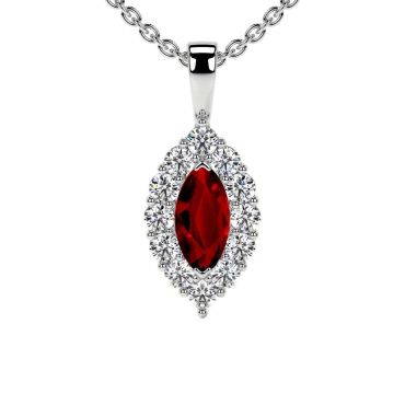 Lab Grown Ruby Marquise Halo 14 KT with white gold Pendant