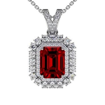 Lab Grown Round Emerald Cut Diamonds Ruby 14 KT with white gold Pendant
