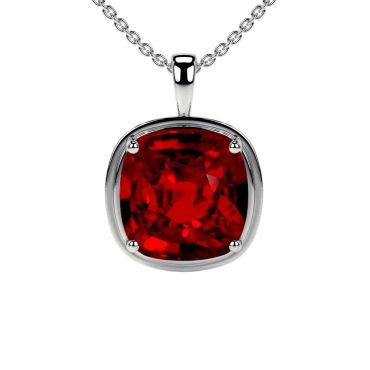 Lab Grown Ruby Sq. Cushion Solitaire 14 KT with white gold Pendant