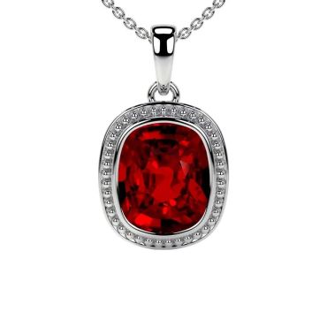 Lab Grown Ruby Bezel Set Solitaire 14 KT with white gold Pendant