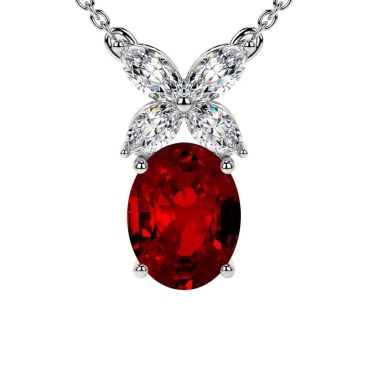 Lab Grown Ruby Marquise Shape Oval Diamonds 14 KT with white gold Pendant