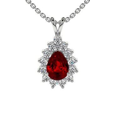Lab Grown Ruby Round Diamonds Pear 14 KT with white gold Pendant