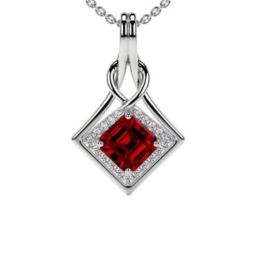 Lab Grown Ruby Round Diamonds Emerald Cut 14 KT with white gold Pendant