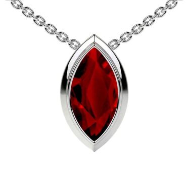 Lab Grown Ruby Marquise Solitaire Bezel 14 KT with white gold Pendant