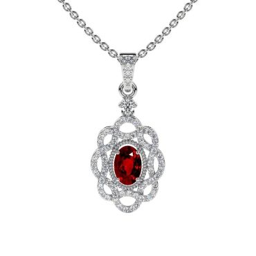 Lab Grown Ruby Oval Cut Designer 14 KT with white gold Pendant