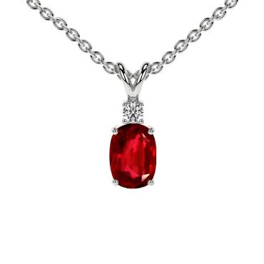 Lab Grown Ruby Elongated Cushion Pendant with Round 14 KT with white gold Diamond