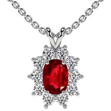 Lab Grown Round Diamonds Ruby Emerald 14 KT with white gold Cut Pendant
