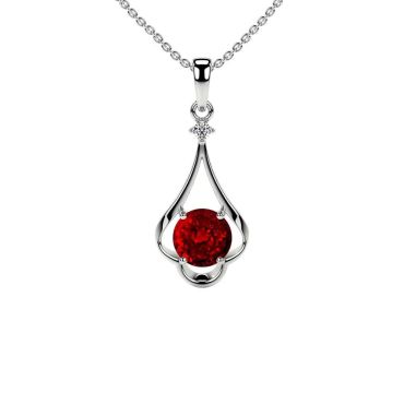 Lab Grown Ruby Rounds Diamond 14 KT with white gold Pendant