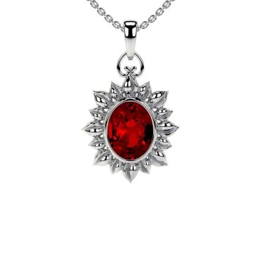 Lab Grown Ruby Solitaire Oval 14 KT with white gold Pendant
