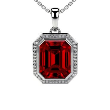 Lab Grown Ruby Bezel Set Solitaire 14 KT with white gold Pendant