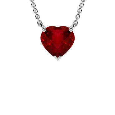 Lab Grown Ruby Heart Classic Solitaire 14 KT with white gold Pendant