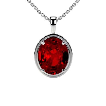 Lab Grown Rubyy Solitaire Oval 14 KT with white gold Pendant