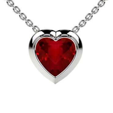 Lab Grown Ruby Heart Solitaire Bezel 14 KT with white gold Pendant