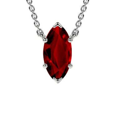 Lab Grown Ruby Marquise Classic Solitaire 14 KT with white gold Pendant