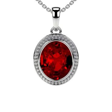 Lab Grown Ruby Bezels Set Solitaire 14 KT with white gold Pendant