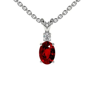 Lab Grown Ruby Oval Cut Pendant with Round 14 KT with white gold Diamond