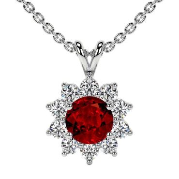 Lab Grown Ruby Round Halo Diana 14 KT with white gold Pendant