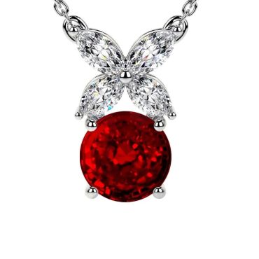 Lab Grown Ruby Marquise Shapee Diamonds 14 KT with white gold Pendant