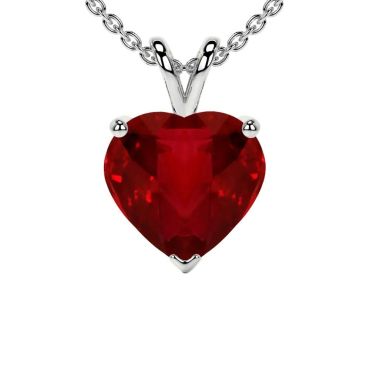 Lab Grown Ruby Heart Solitaire 14 KT with white gold Pendant