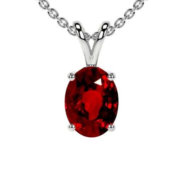 Lab Grown Ruby Oval Cut Solitaire 14 KT with white gold Pendant