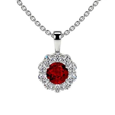 Lab Grown Ruby Round Halo 14 KT with white gold Pendant