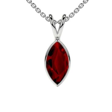 Lab Grown Ruby Marquise Solitaire Classic Bezel 14 KT with white gold Pendant