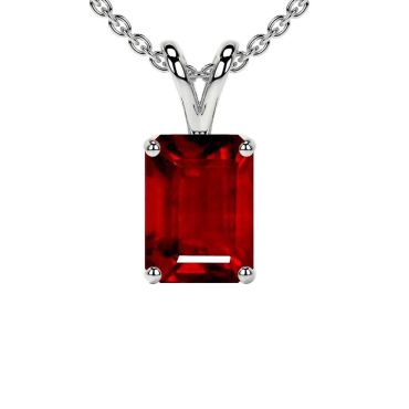 Lab Grown Ruby Emerald Cut Solitaire 14 KT with white gold Pendant