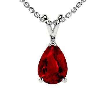 Lab Grown Ruby Pear Solitaire 14 KT with white gold Pendant