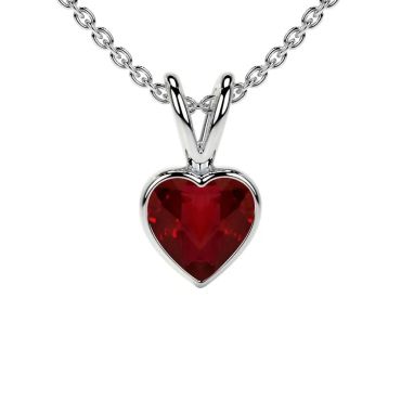 Lab Grown Ruby Heart Solitaire Classic Bezel 14 KT with white gold Pendant