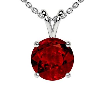 Lab Grown Ruby Round Solitaire 14 KT with white gold Pendant