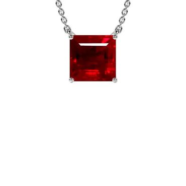 Lab Grown Ruby Square Classic Solitaire 14 KT with white gold Pendant