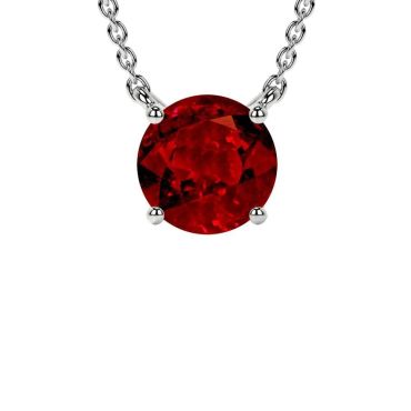 Lab Grown Ruby Elongated Cushion Solitaire Bezel 14 KT with white gold Pendant
