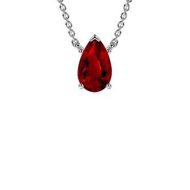 Lab Grown Ruby Pear Classic Solitaire 14 KT with white gold Pendant