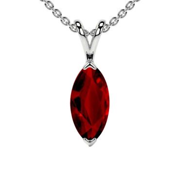 Lab Grown Ruby Marquise Solitaire 14 KT with white gold Pendant