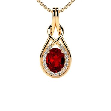 Lab Grown Ruby Round Diamonds 14 KT with yellow gold Pendant