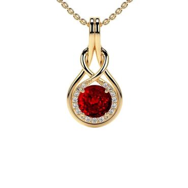 Lab Grown Rubyy Round Diamonds 14 KT with yellow gold Pendan