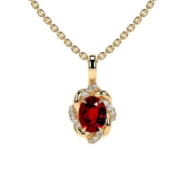 Lab Grown Ruby Oval Cut Flower 14 KT with yellow gold Pendant