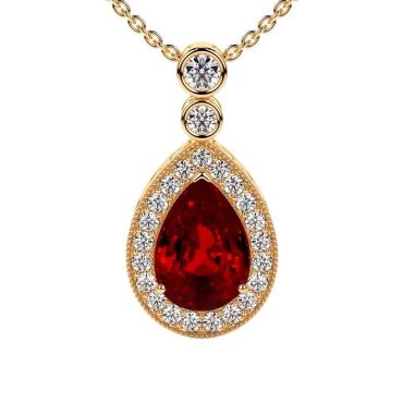 Lab Grown Round Diamonds Ruby 14 KT with yellow gold Pendant
