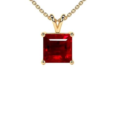 Lab Grown Ruby Square Solitaire 14 KT with yellow gold Pendant