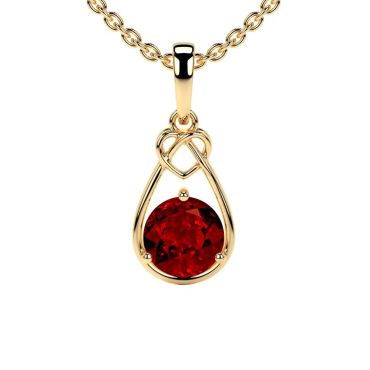 Lab Grown Ruby Round Solitaire Heart Knot 14 KT with yellow Pendant