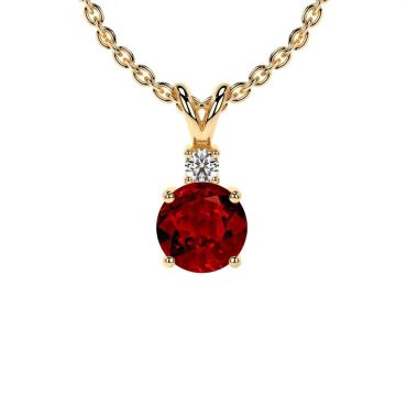  Lab Grown Ruby Round Pendant with 14 KT with yellow gold Diamond
