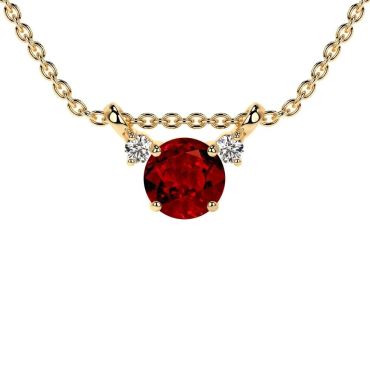 Lab Grown Ruby Round Three Stone 14 KT with yellow gold Pendant